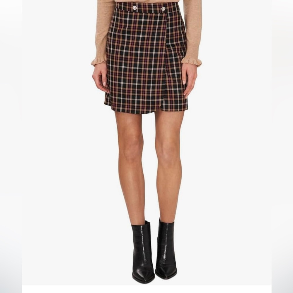 NWT CeCe Women's Two-Button Wrap A-Line Skirt (Rich Black,